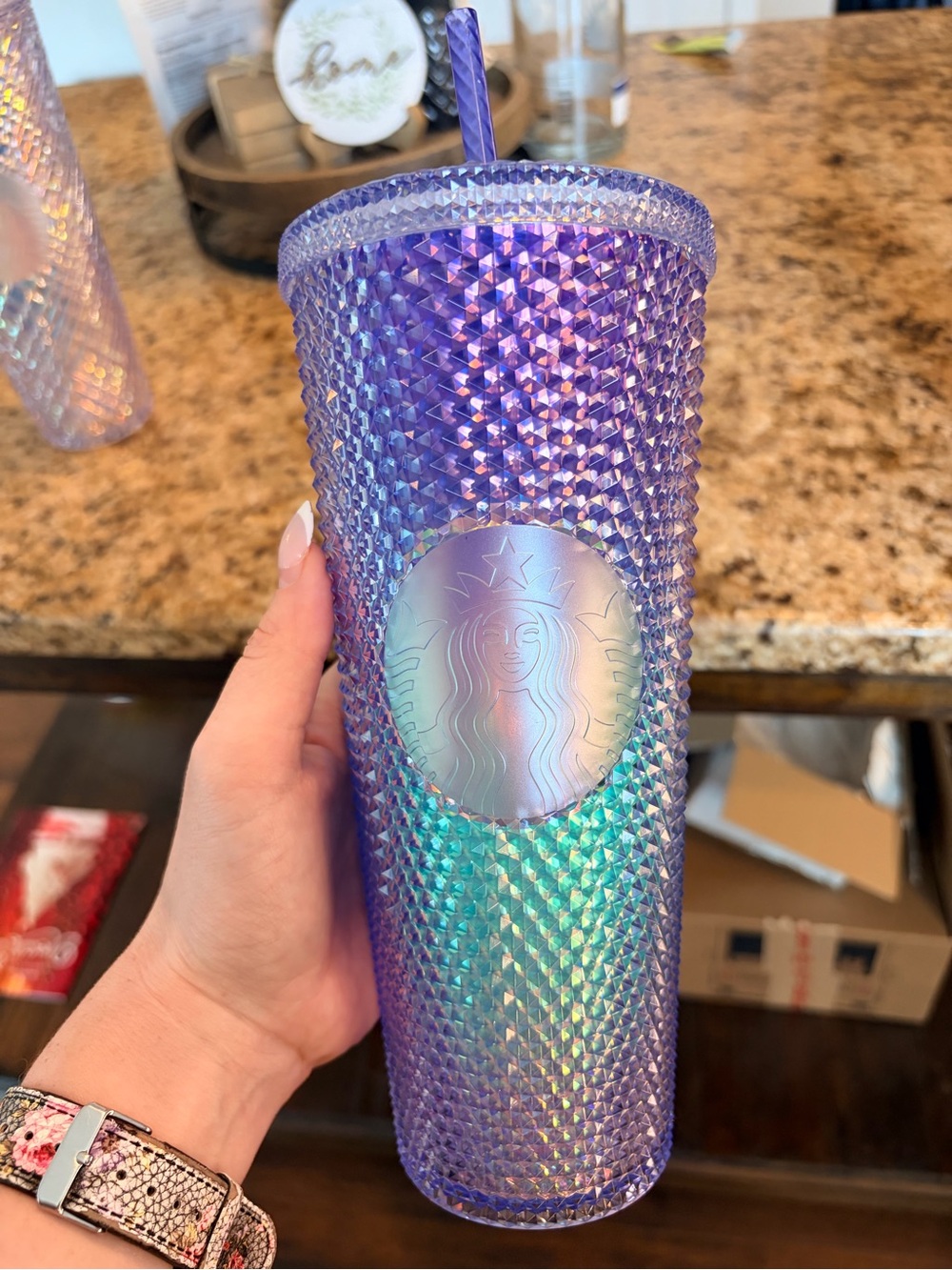 Starbucks Iridescent Lavender-Teal Studded Tumbler with Straw